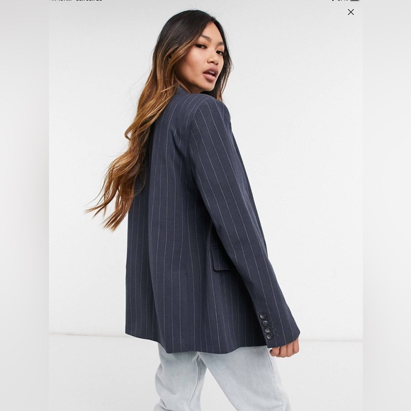 Selected Femme Double Breasted Blazer In Pinstripe Size 38 - Picture 3 of 11